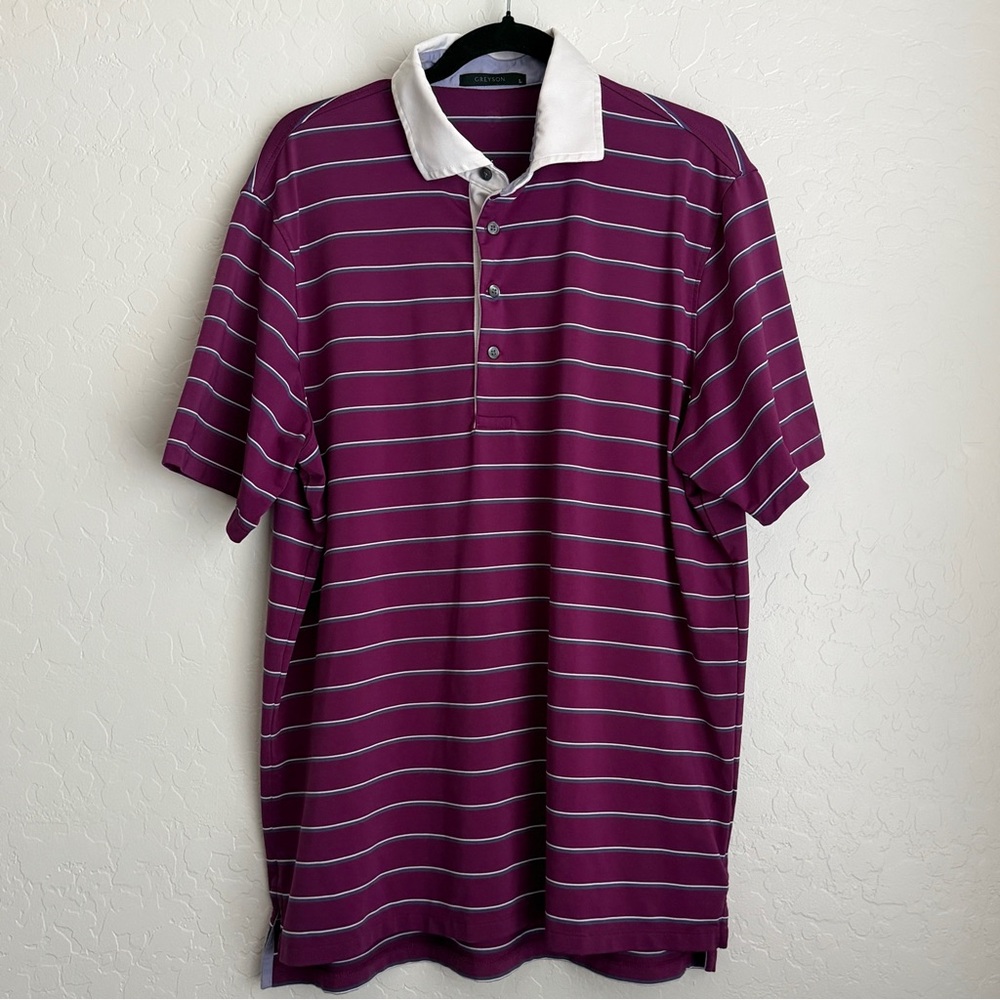 Greyson Men's Oconee Striped Golf Casual Polo‎ Shirt Purple Large